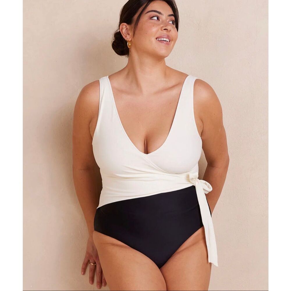 Summersalt Wrap One Piece Swimsuit 14 Colorblock Coastal Chic